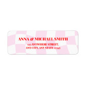 Retro patroon roze rode retouradres etiket (Voorkant)