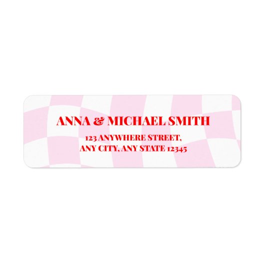 Retro patroon roze rode retouradres etiket (Voorkant)