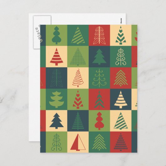 Retro patroon van Kerstbomen Feestdagenkaart (Voorkant / Achterkant)