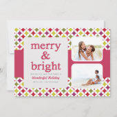 Retro Patroon Vrolijk en helder Kerstfoto Feestdagenkaart (Voorkant)