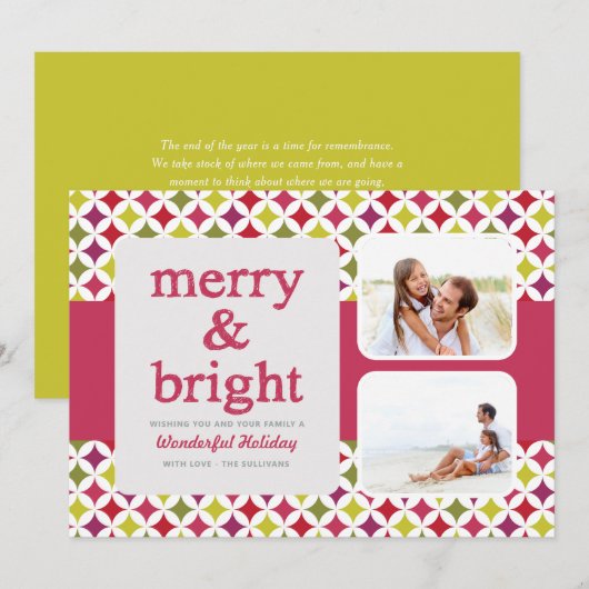 Retro Patroon Vrolijk en helder Kerstfoto Feestdagenkaart (Voorkant / Achterkant)