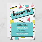 Retro Pattern 90's Geëerd Sweet Sixteen Kaart (Voorkant)
