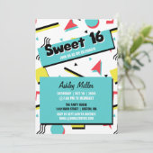 Retro Pattern 90's Geëerd Sweet Sixteen Kaart (Staand voorkant)