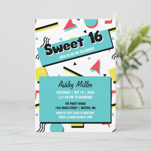 Retro Pattern 90's Geëerd Sweet Sixteen Kaart (Staand voorkant)