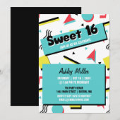 Retro Pattern 90's Geëerd Sweet Sixteen Kaart (Voorkant / Achterkant)