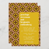 Retro Pattern Bold Typography Yellow Wedding Invi Kaart (Voorkant / Achterkant)