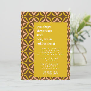 Retro Pattern Bold Typography Yellow Wedding Kaart