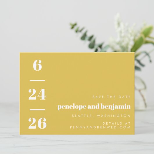 Retro Pattern Bold Typography Yellow Wedding Save The Date (Staand voorkant)