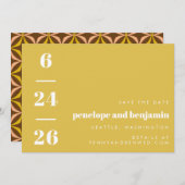 Retro Pattern Bold Typography Yellow Wedding Save The Date (Voorkant / Achterkant)