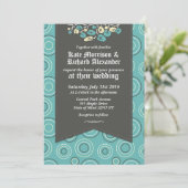 Retro Pattern en Floral Turquoise Wedding Invites Kaart (Staand voorkant)