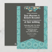 Retro Pattern en Floral Turquoise Wedding Invites Kaart (Voorkant / Achterkant)