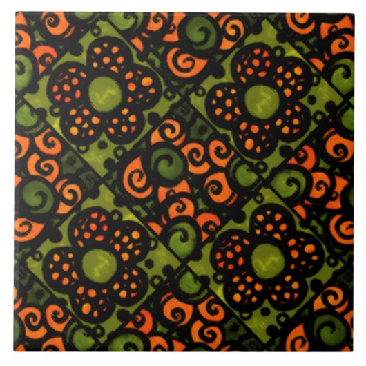 Retro Pattern Oranje Avocado Green Ceramic Tile Tegeltje (Voorkant)