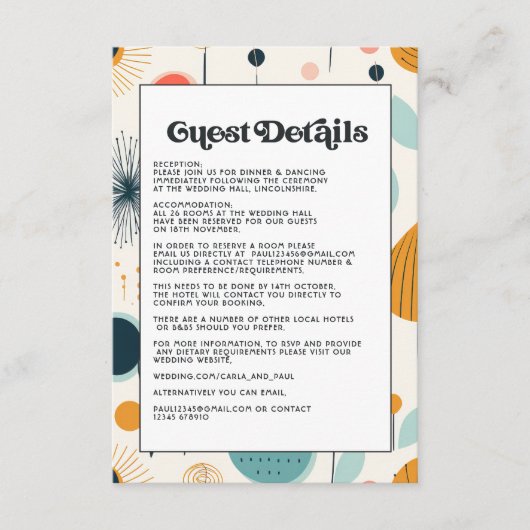 Retro  Pattern Wedding Gastgegevens Informatiekaartje (Voorkant)