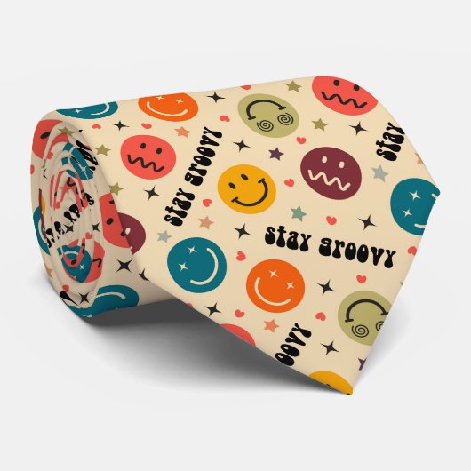  Retro Pattern with Various Emoji Icons Graphic Stropdas (Opgerold)