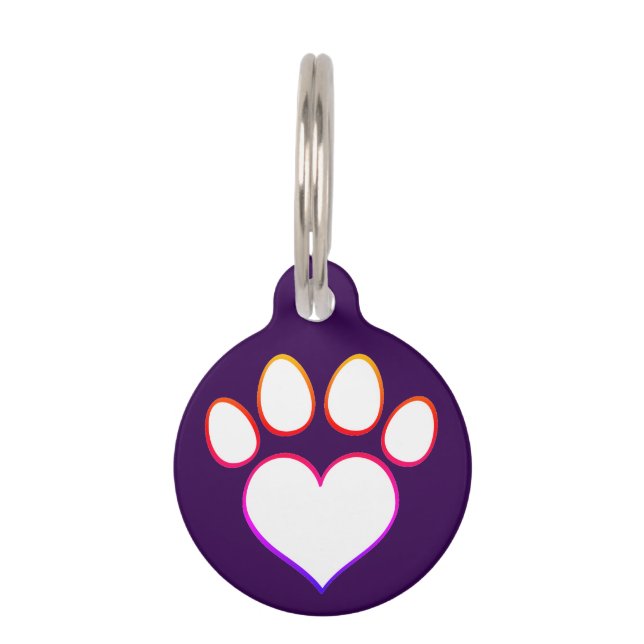 Retro Paw Print met hart Huisdierpenning (Voorkant)