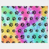 Retro Paw Print Regenboog Tie Dye Fleece Deken (Voorkant (Horizontaal))