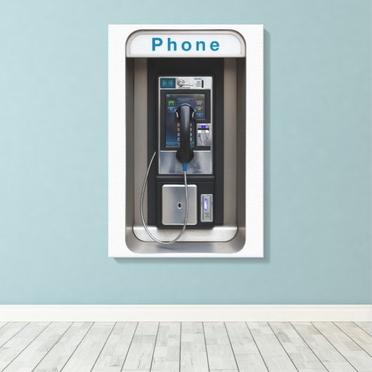 Retro Payphone Ontwerp,  Telephone Booth Art Canvas Afdruk (Insitu (Houten vloer))