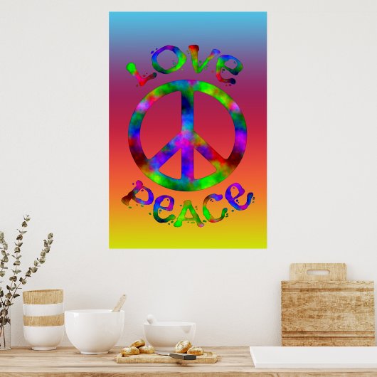 Retro Peace and Love Stropdas-Dye Design Poster (Keuken)