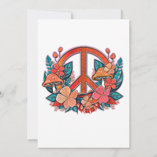 Retro Peace Floral Sign Kaart (Voorkant)