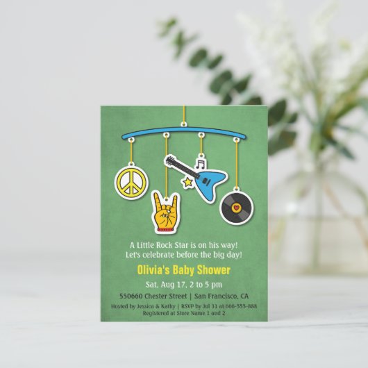 Retro Peace Guitar Rock en Roll Baby Boy Shower Kaart (Staand voorkant)