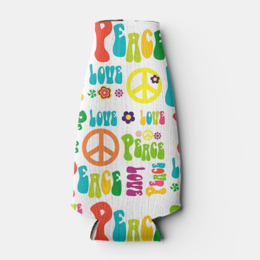 Retro Peace Hippie Tekenpatroon Flesjeskoeler (Voorkant)