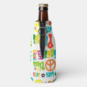 Retro Peace Hippie Tekenpatroon Flesjeskoeler (Fles Achterkant)