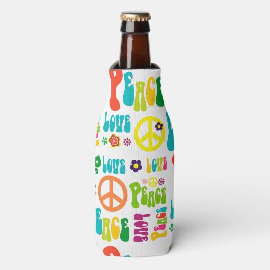 Retro Peace Hippie Tekenpatroon Flesjeskoeler (Fles Voorkant)