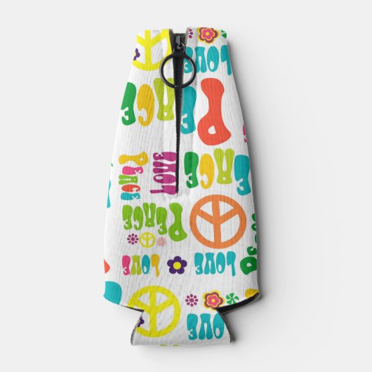 Retro Peace Hippie Tekenpatroon Flesjeskoeler (Achterkant)