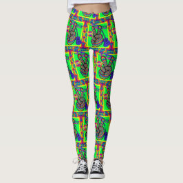 Retro Peace Hippy gitaar Neon 1960's 1970"s Leggings