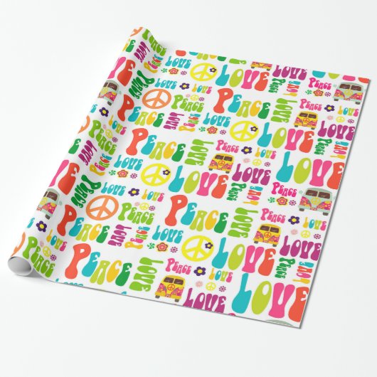 Retro Peace Hippy Sign Patroon Cadeaupapier (Uitgerold)