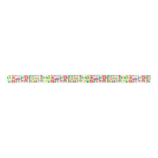 Retro Peace Hippy Sign Patroon Satijnen Lint (Voorkant)