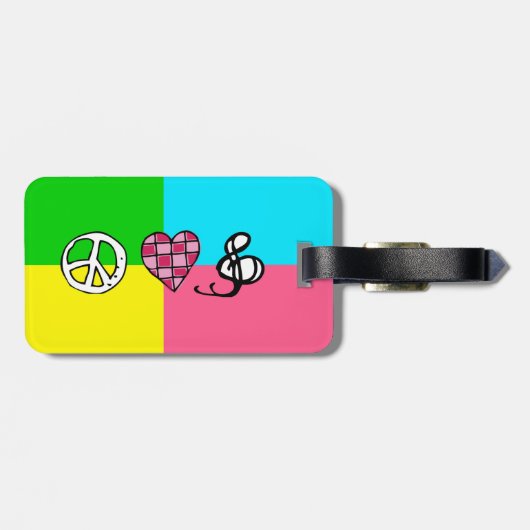 Retro Peace Love and Music Bagagelabel (Achterkant horizontaal)
