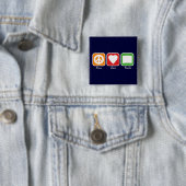 Retro Peace, Love, Books Button (Donker) (In situ)