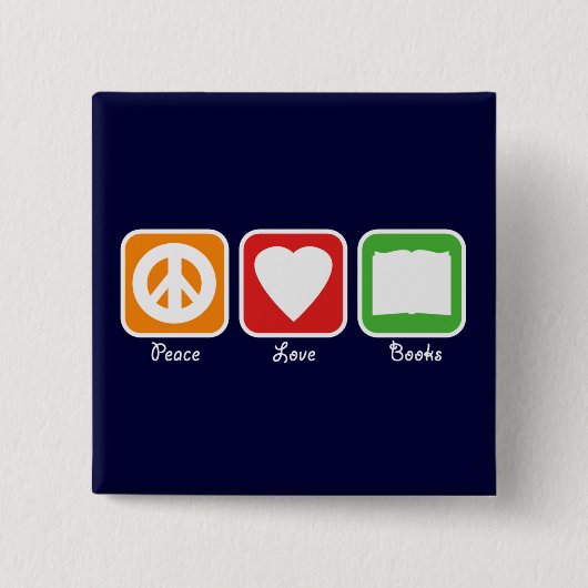 Retro Peace, Love, Books Button (Donker) (Voorkant)