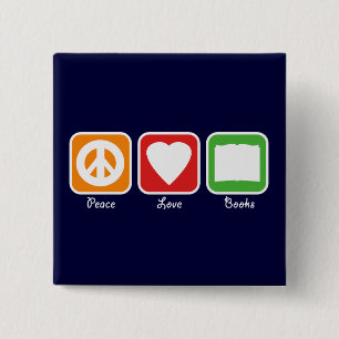 Retro Peace, Love, Books Button (Donker)