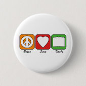 Retro Peace, Love, Books (Dark) Button (Voorkant)