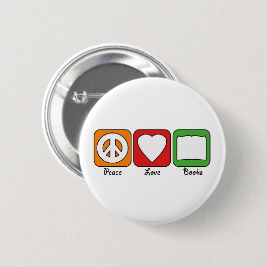 Retro Peace, Love, Books (Dark) Button (Voorkant /achterkant)
