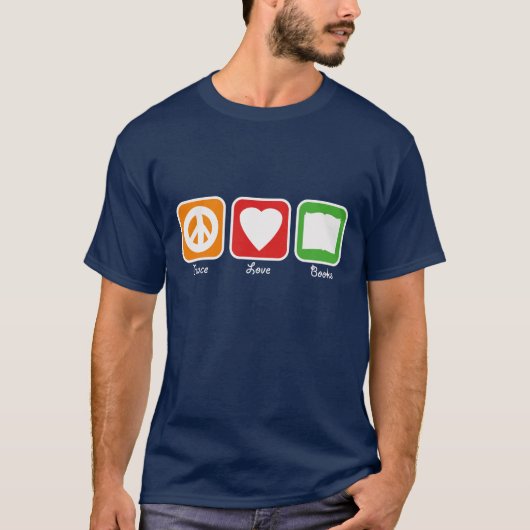 Retro Peace, Love, Books T-shirt (Voorkant)