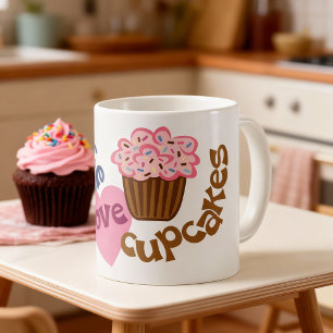Retro Peace Love Cupcakes Coffee Mok