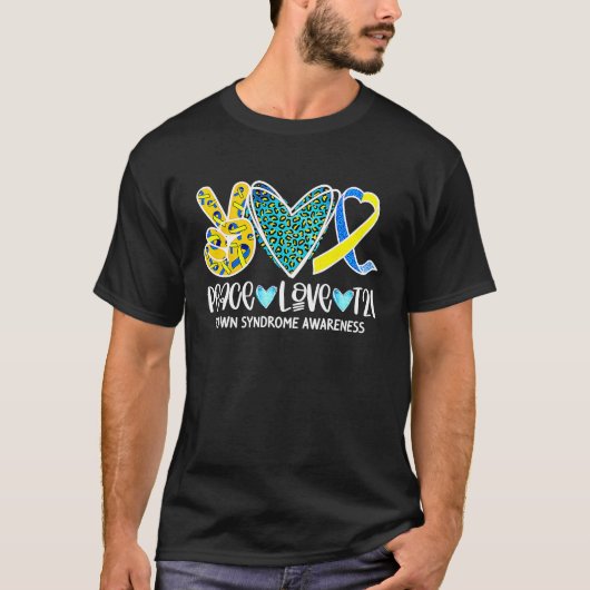 Retro Peace Love Cure Blue & Yellow Ribbon Down Sy T-shirt (Voorkant)