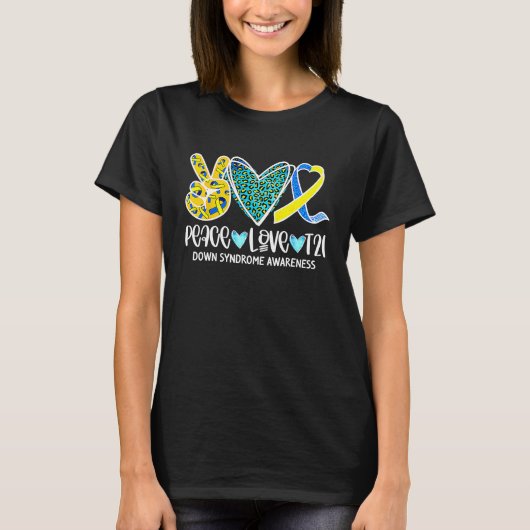 Retro Peace Love Cure Blue & Yellow Ribbon Down Sy T-shirt (Voorkant)
