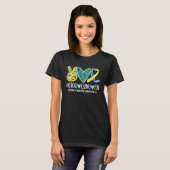 Retro Peace Love Cure Blue & Yellow Ribbon Down Sy T-shirt (Voorkant volledig)
