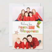 Retro Peace Love Double Photo kerstkaart (Voorkant)