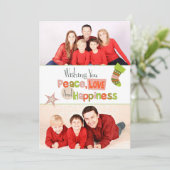 Retro Peace Love Double Photo kerstkaart (Staand voorkant)