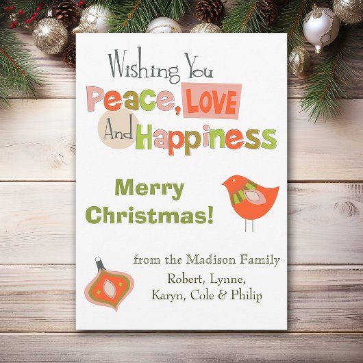 Retro Peace Love-fotosjabloon voor kerstkaart