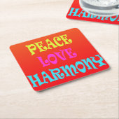 Retro Peace Love Harmony Square Onderzetters (Schuin)