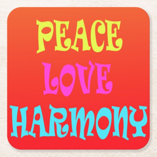 Retro Peace Love Harmony Square Onderzetters (Voorkant)