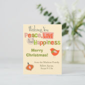 Retro Peace Love Holiday Kaart (Staand voorkant)