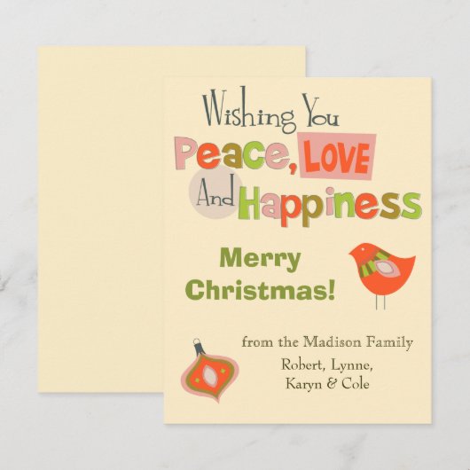 Retro Peace Love Holiday Kaart (Voorkant / Achterkant)