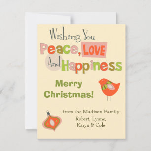 Retro Peace Love Holiday Kaart